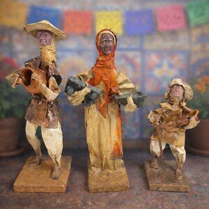 Handcrafted MEXICAN FOLK ART Papier Mache Sculptures Villagers Two Men One Woman